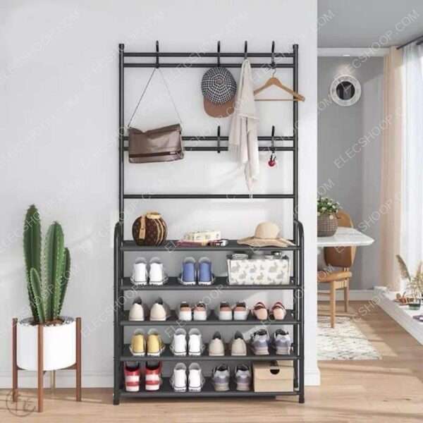 Porte-vêtements meuble et étagère en métal à 4 niveaux – Image 4
